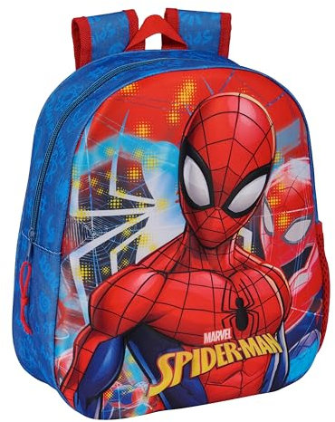 Safta SPIDERMAN - Mochila Escolar, con Diseño 3D, Adaptable a Carro, Ideal para Niños de Diferentes Edades, Cómoda y Versátil, Calidad y Resistencia, 27x10x33 cm, Color Azul Marino/Rojo