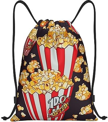 VducK Rucksack mit Kordelzug, Popcorn-Druck, wasserdicht, Kordelbeutel, verstellbar, Sportbeutel, Schwarz , S