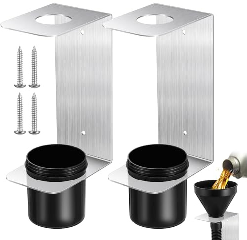 Yaocom 2 Sets Aluminum Oil Funnel Holder Storage Rack Include 2 Pcs Mounting Bracket with 4 Screws 2 Plastic Removable Cups for Trailer Fluid Oil Filter use Organizer House Automotive Garage Shop