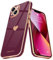 Teageo for iPhone 13 Case Cute Heart Pattern for Women Girls Slim Luxury Bling Plating Soft TPU Anti-Scratch Shockproof Bumper Phone Case for iPhone 13, Wine red