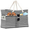 BGIUSQF Strandtasche Mit Reißverschluss, Strandtasche Groß, Streifen Strandtasche, Strandtasche Damen Schwimmtasche Familie für Strandreisen, Einkaufen, Sport und Arbeit, Schwarz und Weiß