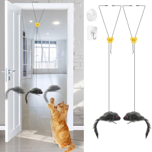 Adiwo Self-Play 3 Ways Hanging Door Bouncing Mouse Cat Toys for Indoor Cats & Kittens, Adjustable Interactive Cat Mice Toys for Hunting & Exercising, Eliminating Boredom