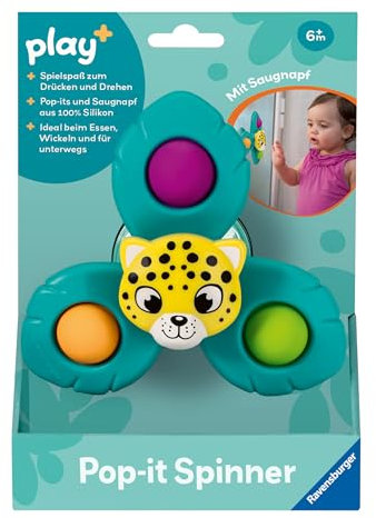 Ravensburger 4868 Play+ Pop-it Spinner: Leopard, Saugnapf-Spielzeug, Silikon-Spielzeug, Baby-Spielzeug ab 6 Monate