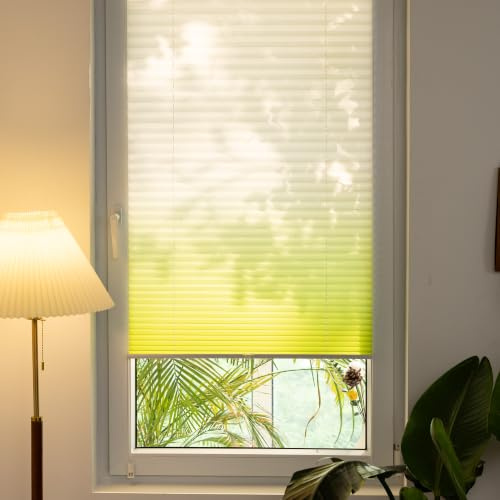 Grandekor Plissee Klemmfix ohne Bohren Grün-Weiß 50x130cm(BxH) | Lichtdurchlässig & Blickdicht Jalousie Faltrollo Sichtschutz und Sonnenschutz für Fenster & Tür einfache Montage