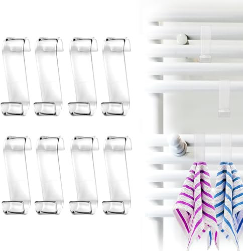 8 Pezzi Ganci Termoarredo Bagno, Appendini per Termoarredo, Gancio per Radiatore in Plastica, Gancio per Scaldasalviette, Gancio per Radiatore Bagno, datto per Bagno e Cucina Ganci (Trasparente)