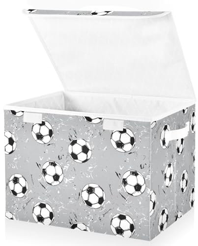 Mnsruu Storage Boxes with Lids, Football Grey Large Storage Basket Organizer Shelves Cube Bin Toy Clothes Underbed