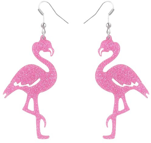Flamingo-Ohrringe 8,3x3,3cm Acryl Süße Baumelnde Glitzer Rosa für Mädchen und Frauen Schmuckgeschenk zum Valentinstag für Beste Freundin Geburtstag (1 Paar)