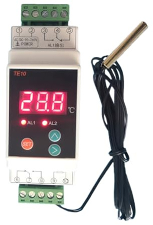 Yominerr Thermostat sur Rail Din avec -40-110 ℃ Sortie Pratique à 2 Voies Du Contrôleur D'Alarme de Température, Sortie 7A/250VAC