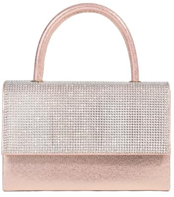 Michelle Moon - Pochette Donna Elegante Oro Rosa per Matrimoni, Feste, Eventi | Clutch Donna Cerimonia Tracolla con Strass, Ideale Borsa Elegante Donna Cerimonia; Borsa a Mano Donna con Manico