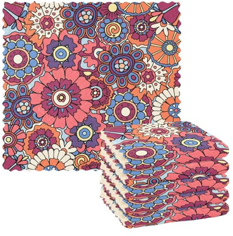 WDdZzyy Vintage 1970s Floral Boho - Paquete de 6 paños de cocina divertidos para lavar platos, paños de cocina absorbentes, toallas de cocina decorativas, toallas de mano de campo, trapos de Acción de