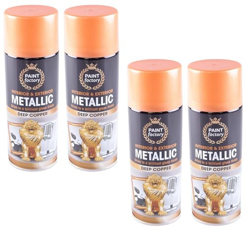 DIOXSTAR Metallic Deep Copper Spray Paint, Quick Drying, High Gloss Finish, Interior And Exterior Decoration, Multipurpose Use, Metallic Effect To Your Craft & Art Work, 400ml (4 PCS)