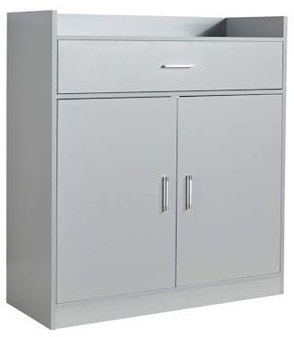 Home Source Shoe Cabinet, 2 Door 1 Drawer Storage, Compact Hallway Cupboard Organiser, Footwear Rack Stand, Wooden Sideboard, Grey