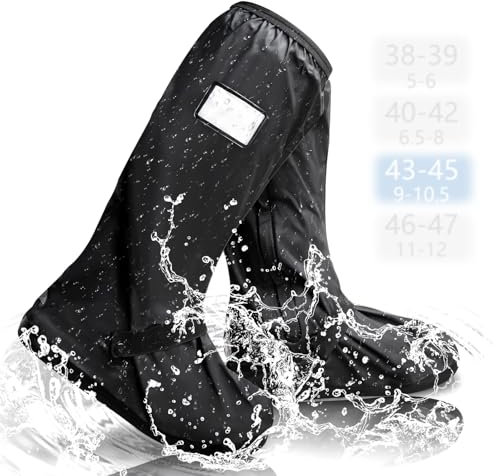 SWTYExt Waterproof Shoe Cover UK Size 9-10.5 Waterproof Overshoes XL Waterproof Boot Covers Reusable Rain Overshoes Foldable Rain Shoes Black Galoshes for Men Women Outdoor Mountain Cycling Motorcycle