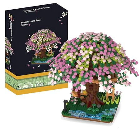 Unativer Bonsai Baum Bausteine, 1900 Teile Kirschblüte Baumhaus Bausteine Bausatz, Japanische Sakura Bonsai Baum Bausatz, Mikro Klemmbausteine Nicht Kompatibel mit Großen Marken (8002)