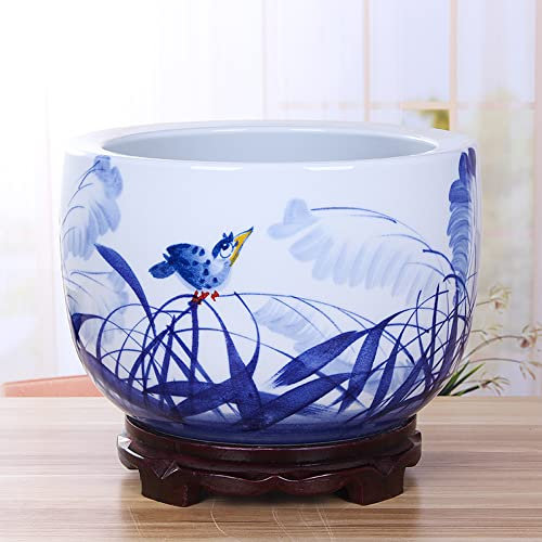 OWOHYG Chinoiserie Blau und Weiß Porzellan Keramik Blumentopf Große Verdickt Indoor Sukkulenten Orchidee Glück Baum Bonsai Grüne Pflanze Blume(C)