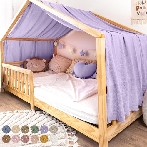 lilimaus Hausbett Himmel mit Gold Applikation [in 12 Farben] Betthimmel Hausbett aus 100% Baumwolle Musselin - Stoffhimmel für Hausbett Deko Mädchen & Jungen - Himmel für Hausbett Kinderbett Vorhang