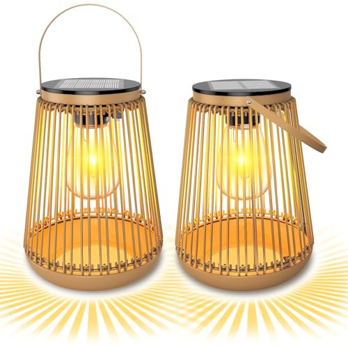 KagoLing Farolas Solares Exterior, 2 Piezas Luz Solar Colgante Metal de Ratán, IP65 LED Impermeable Decoraciones Lampara Solar Exterior para Jardín, Terraza, Balcón, Césped, Porche, Patio, Camping