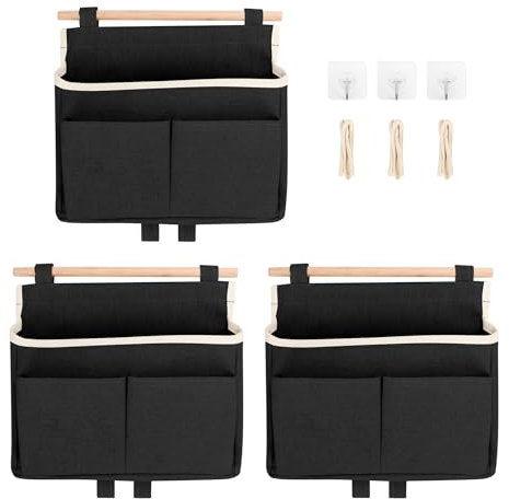 3 Stück Hängeorganizer, hängeaufbewahrung, wandorganizer, tür organizer, Leinen aufbewahrung hängend für Home, Office, Bad, Kinderzimmer (Schwarz)