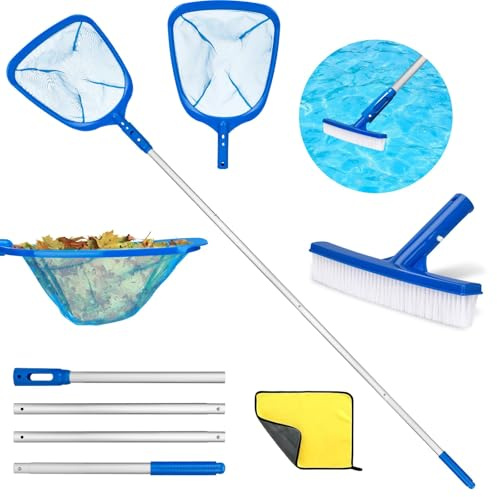 USHOP Recogehojas para Piscinas,Red para Skimmer para Piscinas,Kit Limpieza Piscina,Recoge Hojas para Piscina,Aluminio Red Fina y Profunda para Limpiar Hojas Flotantes Insectos y Escombros