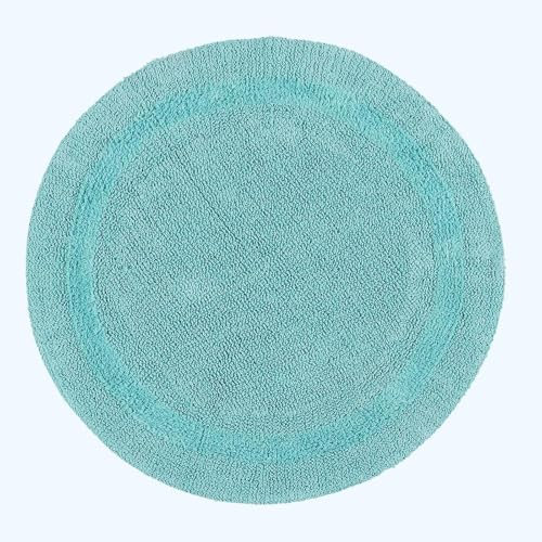 Homescapes Runde Badematte Aqua, Premium Badvorleger 80 cm, Badteppich Baumwolle mit Wende-Design