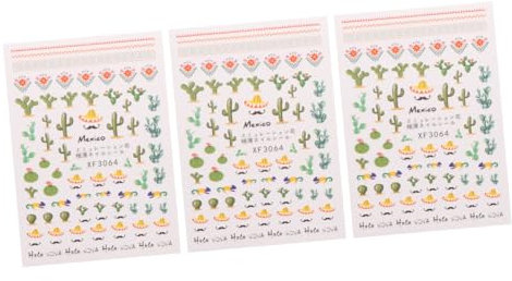 VICASKY 3 adesivi per unghie con cactus, per nail art, design alla moda, per donne e decorazioni per nail art