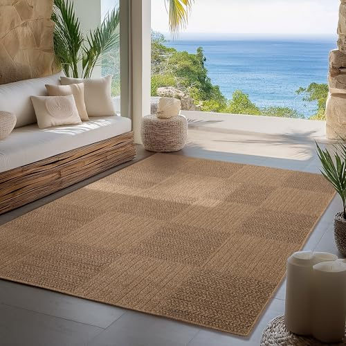 Carpettex Indoor Outdoor Teppich wetterfest, robust, pflegeleicht im natürlichen Jute-Look, ideal für Wohnzimmer, Küche, Terrasse, Garten und Balkon, 160x230 cm