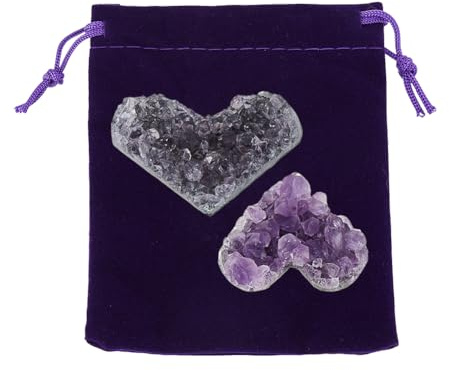 DICOSMETIC 2 Stück Herz Amethyst Druse Liebe Amethyst Stein Lila Naturstein Dekor Klein Herz Naturstein Kristalle Druse Mit Samtbeutel Für Frauen Männer Geschenke Wohnkultur Büroschreibtisch