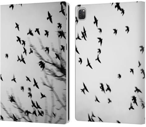 Head Case Designs Offizielle Dorit Fuhg Kostenlose Vögel Monotone Leder-Wallet-Hülle Kompatibel mit Apple iPad Pro 12.9 2020/2021/2022