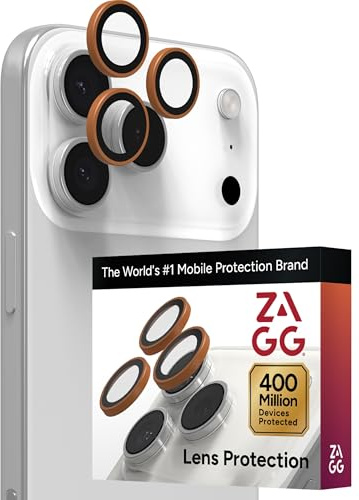 ZAGG iPhone Camera Lens Protector for iPhone 17/16/15 Pro and Pro Max Models - Orange, Camera Ring, Maximum Impact & Scratch Protection, Anti-Reflective Technology, Smudge-Resistant, Glass Elite