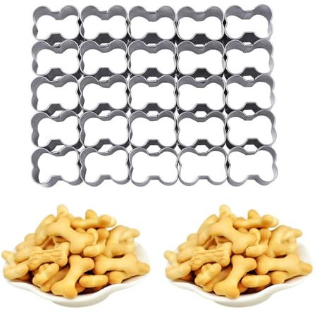 Ausstechformen Hundeknochen Ausstecher, Edelstahl Metall Hundeknochenform Keksausstecher Mini Ausstecher mit 25 Gitter