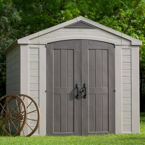 Dmora Gartenhaus Ronsecco 331,5 x 256,4 x 243 cm beige wetterfest Fenster Dach mit zwei Dachschrägen
