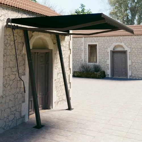 Qnhdfrt Automatische Einziehbare Markise mit Pfosten 3,5x2,5 m Anthrazit für Terrasse Balkon und Garten mit Fernbedienung und Handkurbel