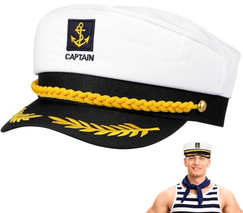 Toyvian Kapitänsmütze für Halloween-kostüm: Weißer Marine-yachthut, Verstellbare Matrosenkostümmütze für Halloween, Cosplay, Party-Accessoire