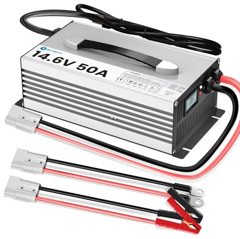 Hexwatt 14.6V 50A LiFePO4 Battery Charger Lithium 12V 50amp Charger for 12.8V LiFePO4 Batteries,LCD & LED Display,Full Portection,Ideal for RV,Marine,Solar Power