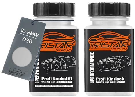 TRISTARcolor Autolack Lackstift Set für BMW 030 Silber Metallic Matt Basislack Klarlack je 50ml