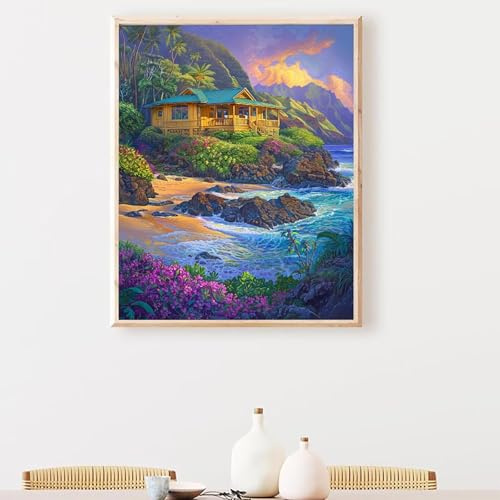 Malen Nach Zahlen Erwachsene DIY Blume Ozean Handgemalt Ölgemälde Kit für Anfänger, Mit 3 - Pinseln und Acrylfarbe Handgemalt öLgemäLde Kit Als Geschenk Heimdekoration 50x70cm (Rahmenlos) PjY3328 G-W
