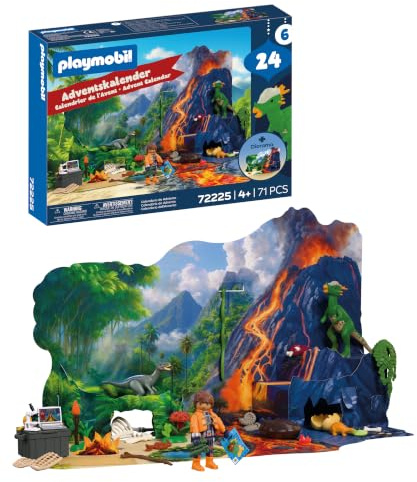 PLAYMOBIL | Dinos | Adventskalender: Dino‑Expedition | 24‑Tage‑Abenteuer mit Forscher, Dinosauriern, Fossilien & Urwald‑Szene | Für Kinder ab 4 Jahren | 72225