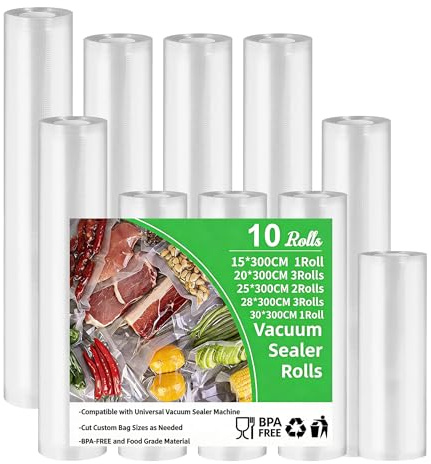 Sac Sous Vide Alimentaire, 10 Rouleaux 30/28/25/20/15x 300cm Sac Sous Vide, Sachet Sous Vide Alimentaire Sans BPA, rouleau sous vide alimentaire, Convient à Tous Machine Sous Vide