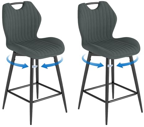 WAFTING 360° Drehbar Barhocker 2er Set, 65cm Sitzhöhe – Atmungsaktiver Barstuhl mit Griff, aus Stoff, Gepolstert, mit Lehne & Fußstütze, Küchenhocker für Küche, Theke, Kücheninsel, Tinte