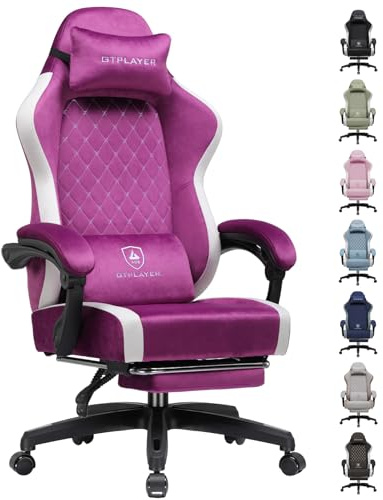 GTPLAYER Fabric Gaming Chair with Footrest, Ergonomic Computer Desk Chair with Pocket Spring Cushion Home Office High Back Support Lumbar Support Heavy Duty Wide