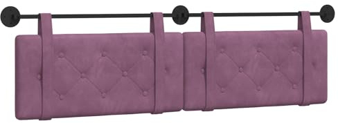 vidaXL Hängendes Kopfteil Lila Samt, Moderner rechteckiger Wand-Headboard aus Samt, bezogen mit Bändern, Knopfsteppung für entspannende Schlafzimmer-Deko