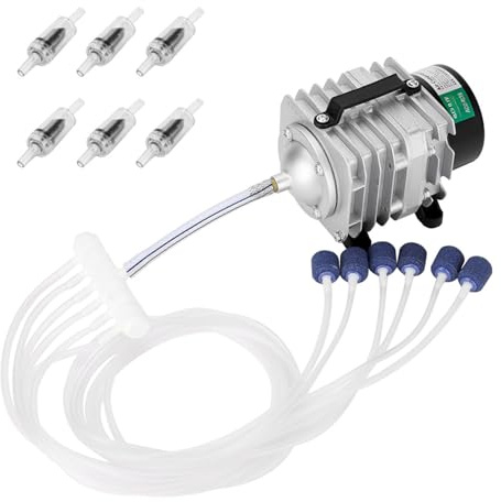HAILEA ACO318 Kommersiell luftkompressor 45W för akvarium bassäng fontän damm och hydroponi med 6-ventilssamlare 10 m slang anti-retur stenar