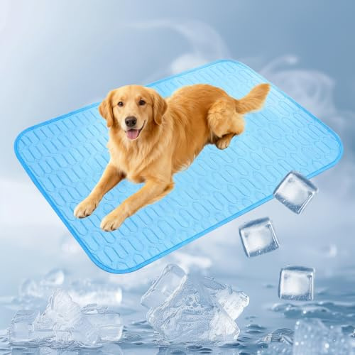 70X100CM Tapis Rafraîchissant Chien Chat, Coussin de Fraîcheur en Soie Glacée, Matelas Réfrigérant Anti-Morsures & Antigriffes, Lavable en Machine, Idéal Été pour Intérieur, Extérieur et Voiture