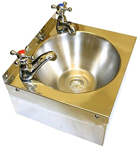 Stainless Steel Hand Wash Basin Sink, 2 Taps, Waste and Plug