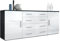 Vladon Sideboard Faro V2, Made in Germany, Kommode mit 2 Türen und 4 Schubladen, Schwarz matt/Weiß Hochglanz (166 x 72 x 35 cm)