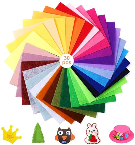 Samamoca Bastelfilz Set 30 Farben – 30x20cm Filzstoff 1mm, Bunte Filzplatten für Kinder Basteln, DIY Handwerk, Nähen und Deko, ideal für kreative Projekte