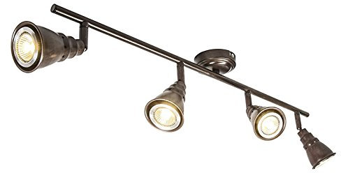 QAZQA - Retro Deckenstrahler rostbraun schwenk- und neigbar - Coney 4-flammig Spotbalken I Wohnzimmer I Schlafzimmer - Stahl Rund - LED geeignet GU10