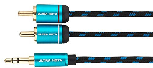 Ultra HDTV 1 m Cavo Adattatore 3,5mm a 2RCA Maschio Audio Stereo per Connessione tra Smartphone, MP3 Player, Tablet ad Altoparlante, Amplificatore, DVD, Home Theater ecc