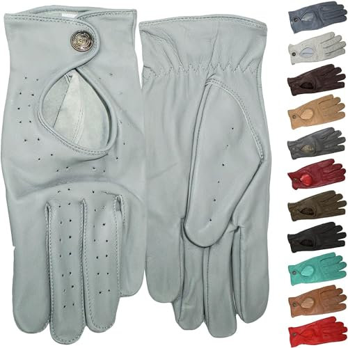 German Wear Unisex Driving Autofahrer-Handschuhe Lederhandschuhe (Grau, 8=M)