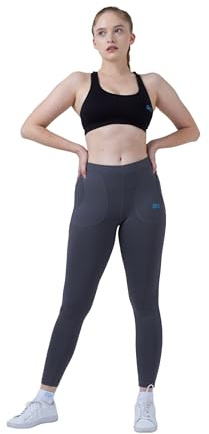 Sportkind Mädchen & Damen Tennis, Running Tights, Sport 7/8 Lange Leggings mit Taschen, Mid Waist, Blickdicht, atmungsaktiv, grau, Gr. L